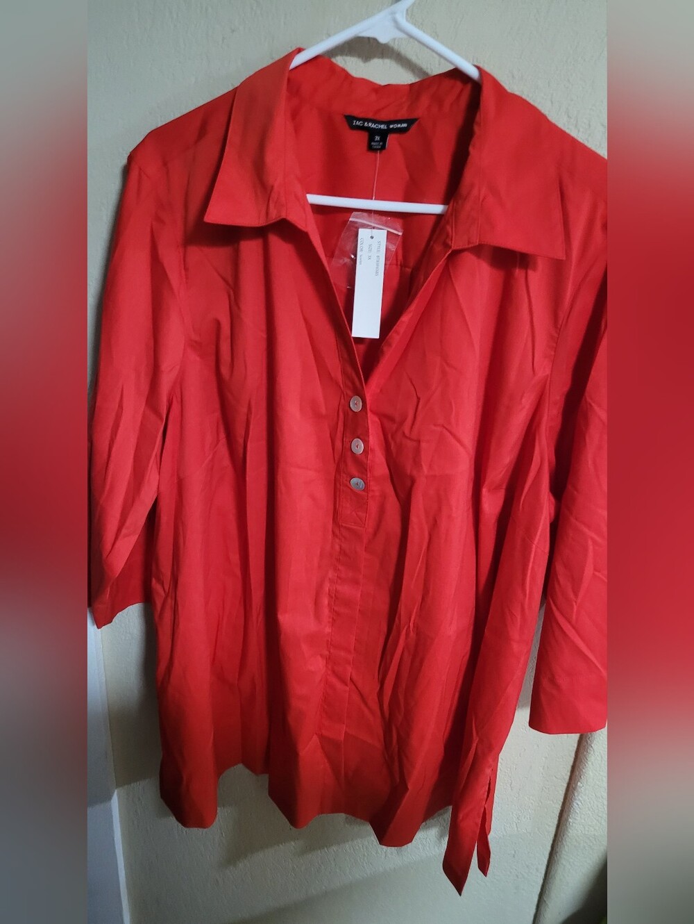 Zac & Rachel Red Orange Button-Front Tunic Top